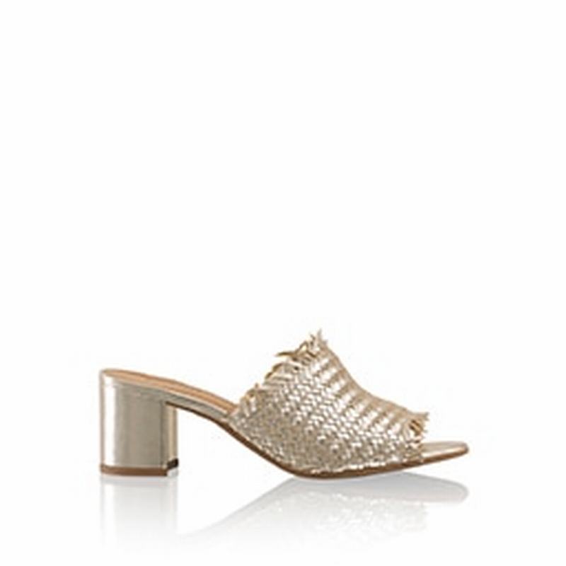 Russell & Bromley Libertymid Weave Block Heel Mules Women's Gold [CJM9584DH]